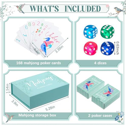 Soulchen 168-Piece PVC American Mahjong Card Print Set,Blossom,Mint | Lightweight Waterproof Format with 4 Dice and Storage Case, for Clubs, Pool, Cruises, Trips, Family Game Nights - color: Mint, style: Blossom