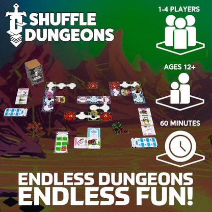 Shuffle Dungeons Board Game – Solo and Co-op Dungeon Crawler for 1–4 Players