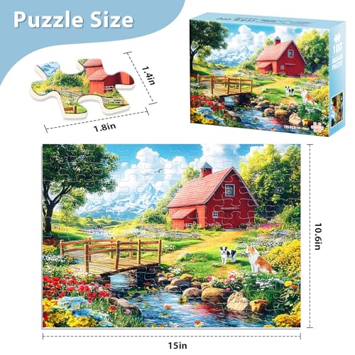 Jeaiciro 100 Piece Puzzles for Kids Ages 4-6 & 8-10, Farm Countryside Jigsaw Puzzle for Kids and Adults Educational Toys Fun Large Pieces Puzzles for Seniors Family Activity Gifts for Kid - size: Countryside Puzzles