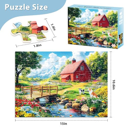 Jeaiciro 100 Piece Puzzles for Kids Ages 4-6 & 8-10, Farm Countryside Jigsaw Puzzle for Kids and Adults Educational Toys Fun Large Pieces Puzzles for Seniors Family Activity Gifts for Kid - size: Countryside Puzzles