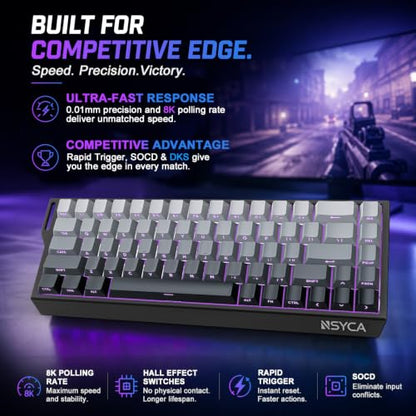 WIN68 HE Hall Effect Keyboard, Rapid Trigger Magnetic Gaming Keyboard, 8000Hz Polling Rate, DKS & SOCD, 0.01mm Adjustable Actuation, RGB PBT Keycaps, 60% Wired Keyboard for FPS Gaming PC & Mac - color: WIN68 Black Side-Printed