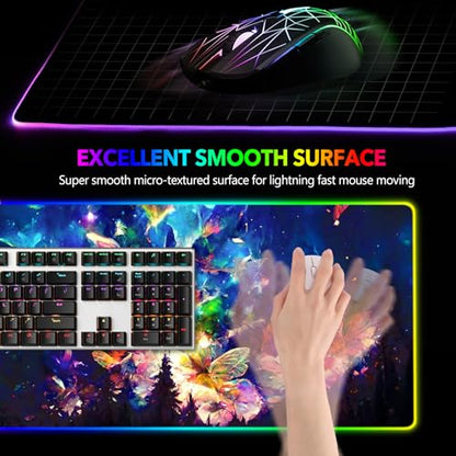 AIMSA RGB LED Gaming Mouse Pad, 14 Modes Glow Pad, Extra Large Gaming Mousepad, 35.4 x 15.8 inch Extended Big Waterproof Keyboard Mouse Pad Mat, Colorful Abstract Butterfly - color: Colorful Abstract Butterfly