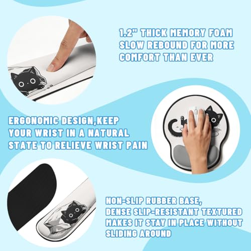 Black Cat Desk Mat Set Cute Cartoon Funny Large Mouse Pad with Wrist Rest 4-in-1 Desk Mat for Desktop Ergonomic Computer Desk Arm Wrist Anti-Slip Computer Ergonomic Mouse Pad Home Office Gaming - color: Cute Cartoon Black Cat, size: 34.5" x 15.7"