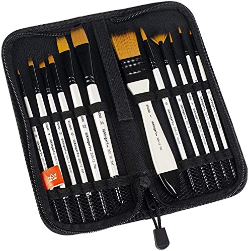 KINGART 12-Piece Professional Acrylic Painting Brush Set – Synthetic Nylon Brushes for Acrylic, Oil, Watercolor, Gouache – Canvas Case - Nail Miniature Detailing & Rock Painting