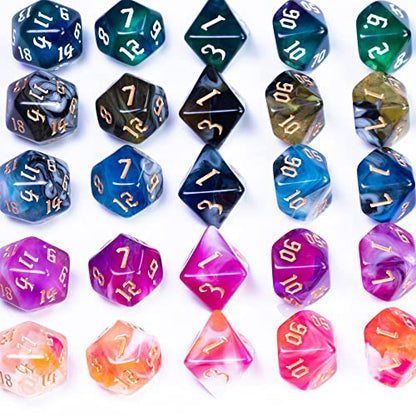 5 Sets DND Dice Polyhedral Dice Set (35pcs) with 1 Large Leather Bag, D&D Dice Set for RPG Table Games. (5Sets-Tricolor) - color: 5sets-tricolor