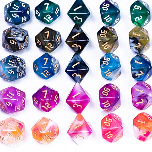 5 Sets DND Dice Polyhedral Dice Set (35pcs) with 1 Large Leather Bag, D&D Dice Set for RPG Table Games. (5Sets-Tricolor) - color: 5sets-tricolor
