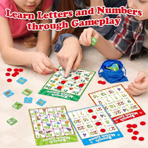 Quilinz Spanish Alphabet Bingo Games,Letter/Number/Sight Word for Kindergarten,ABC and 123 Bingo Board Match Games for Kids 4-6,Learn Spanish Flash Cards,Toddler Educational Toys - style: Spanish Alphabet Bingo
