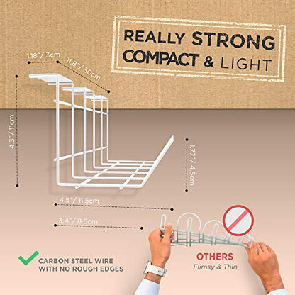 Compact Under Desk Cable Tray Organizer – Wire Management Set, White (2-Pack, 12") - color: White, size: 12in (2-Pack)