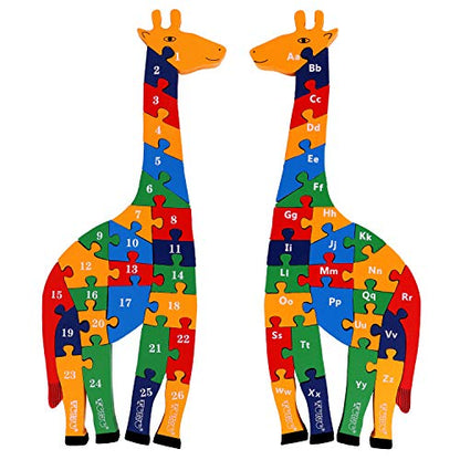 TOWO Wooden Alphabet & Number Puzzle, Giraffe Letter Blocks Toy | 2-in-1 wooden puzzle with ABC letters and numbers; 41 cm giraffe design for learning, sorting and preschool play, age 3+.