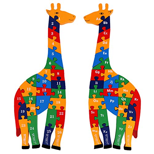 TOWO Wooden Alphabet & Number Puzzle, Giraffe Letter Blocks Toy | 2-in-1 wooden puzzle with ABC letters and numbers; 41 cm giraffe design for learning, sorting and preschool play, age 3+.