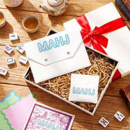 2 Pcs Leather Mahjong Card Bag Clutch Pouch Holder with PU Squeeze Dice Bag Mahjong Accessories Protector Cover Case for MAHJ Lover Playing Game Night(White) - color: White
