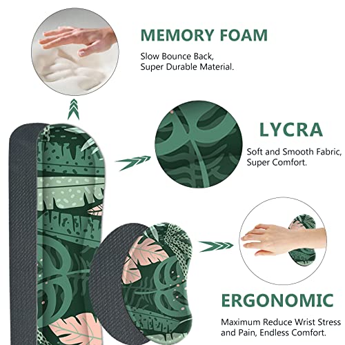 AIMSA Large Gaming Mouse Pad Set, Keyboard Wrist Rest Support Mouse Pad, Ergonomic Memory Foam Multifunctional Extended Desk Mat 35x15.7in Anti-Slip Rubber Base for Office Home, Pink Green Leaves - color: Pink Green Leaves