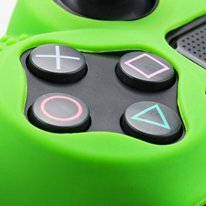 YoRHa Silicone Skin for PS4 Controller x 2(Green) with Exclusive Thumb Grips x 4