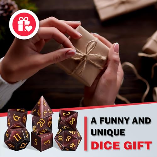 LUCKY-M Cat Eye DND Dice Sets, Gemstone Dice for Dungeons and Dragons, Stone Dice D&D Accessories RPG dice MTG Women Gift (CE-Purple Red) - color: Ce-purple Red