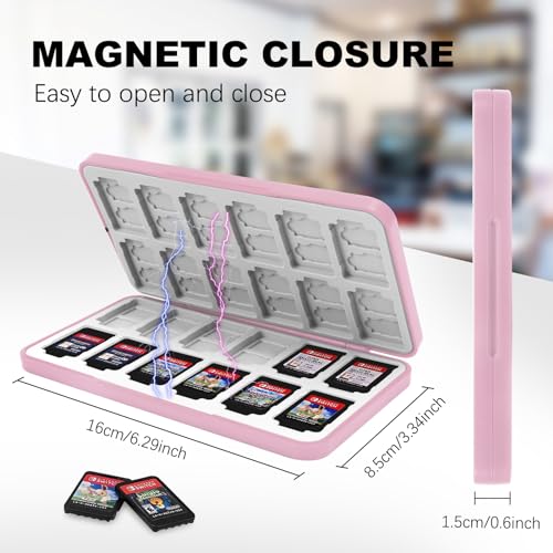 FYY Nintendo Switch Game Case Holder for Switch 2 Cartridge, Pink | 24 Game Card Slots & 48 Micro SD Card Slots, Hard Shell, Silicone Lining - color: B-Pink