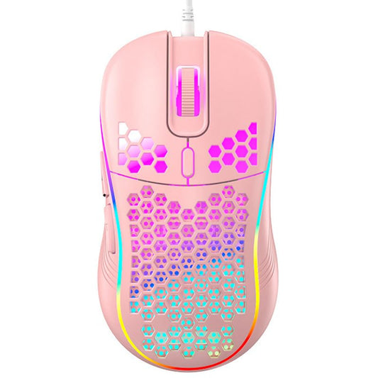 Wired Gaming Mouse, 7200 DPI High Precision Optical Sensor, Lightweight Honeycomb Design, Ergonomic RGB Gaming Mouse with On/Off Switch, 6 Programmable Buttons for PC Mac Laptop Gamers - color: Pink