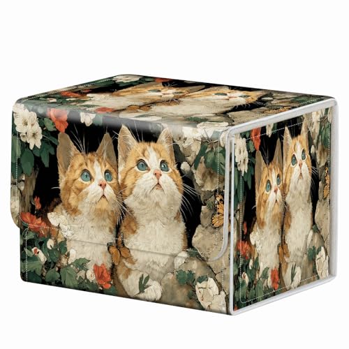 Strong Magnet for TCG MTG Commander Deck Box Playing Card Case Organizer Trading Card Case Creative Pattern Trading Card Storage Box for Collectible Games Up to 200 Cards, Orange Cat Butterfly Flower - color: Orange Cat Butterfly Flower
