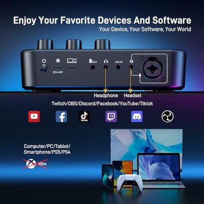 MAONO G1 Neo Gaming Audio Mixer Audio Interface with XLR Input & 48V | RGB, Bluetooth, 4 custom soundpads, live streaming, podcasting, voice effects, PS5, TikTok live, PC streams, gamers, creators