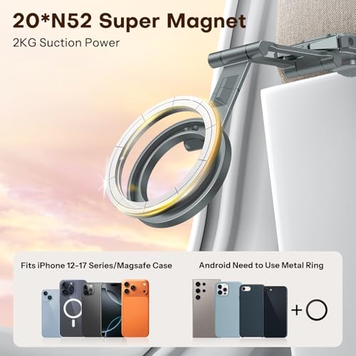 OMOTON 360°Rotating Adjustable Aluminum for MagSafe Tripod Mount, Gray | Magnetic Phone Tripod for iPhone 17/16/15 Pro Max Air, Foldable Cell Phone Stand Fits Vlog, Gym Travel Essentials Accessories - color: 2-Gray