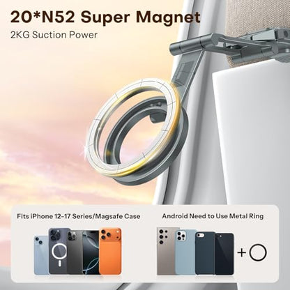 OMOTON 360°Rotating Adjustable Aluminum for MagSafe Tripod Mount, Gray | Magnetic Phone Tripod for iPhone 17/16/15 Pro Max Air, Foldable Cell Phone Stand Fits Vlog, Gym Travel Essentials Accessories - color: 2-Gray