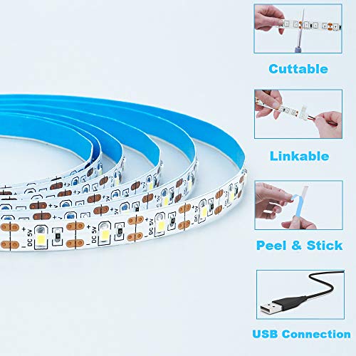 USB LED Strip Cool White 6000K 5V USB Powered 13.12ft/4M(2pcs x 6.6ft) | 240LEDs Flexible SMD2835 High Brightness No-Waterproof IP20 LED Tape Lights - color: Cool White