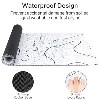 Large Gaming Mouse Pad for Desk, White Topographic Mouse Pad Desk Mat for Gaming Office, Long XL Mouse Pads Keyboard Pad Desk Pad for Computer Laptop 31.5''x11.8'' - color: White