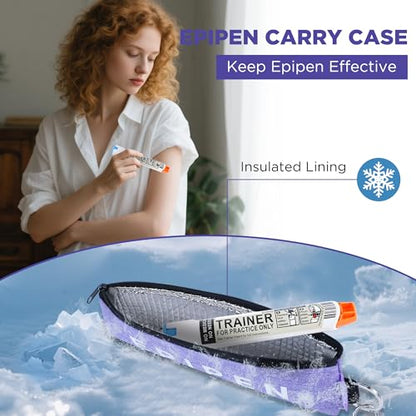 Portable EpiPen Carry Case, Insulated Emergency Medical Bag Maintain Med effectiveness, Fits 1 EpiPen, Asthma Inhaler, Auvi-Q, Allergy Medication, Travel EpiPen Holder for Adults or Kids (Purple) - color: Purple