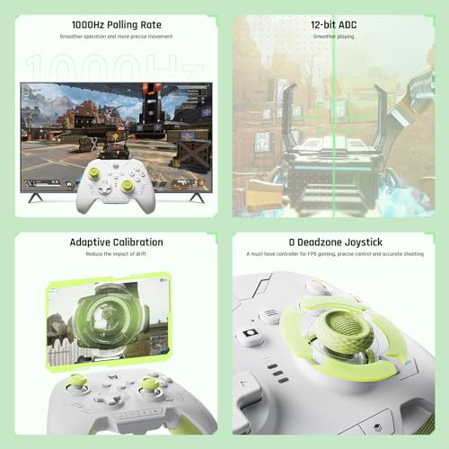 BIGBIG WON PC Controllers for Gaming, Rainbow 2 SE Wireless Controller Motion Aim, Hall Effect Trigger, 12-bit ADC, 3 Sets Joysticks, 4-way&8-way D-pad Controller for Switch/PC/Android/iOS - color: E.Rainbow2SE-Green