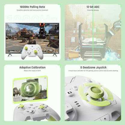 BIGBIG WON PC Controllers for Gaming, Rainbow 2 SE Wireless Controller Motion Aim, Hall Effect Trigger, 12-bit ADC, 3 Sets Joysticks, 4-way&8-way D-pad Controller for Switch/PC/Android/iOS - color: E.Rainbow2SE-Green