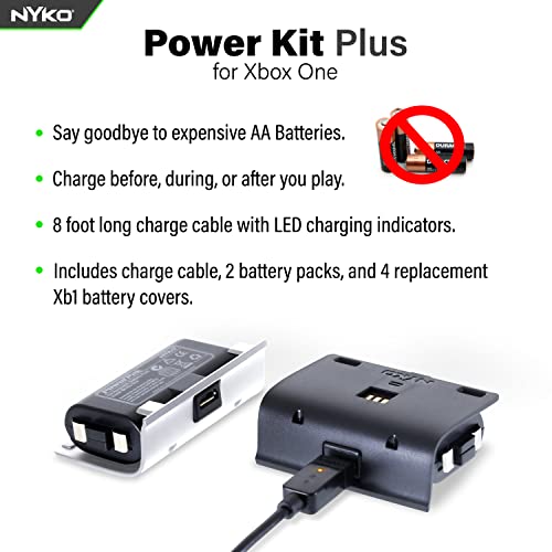 Nyko Xbox One Power Kit Plus - Rechargeable Battery Kit w/ 2 Batteries, Micro-USB Cable for Xbox one Controllers ONLY– Not Compatible w/Xbox S/X – Not Compatible w/Xbox Controllers w/Home Button
