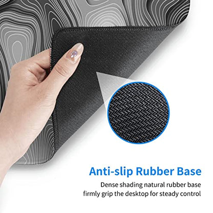 3D Topographic Map Mouse Pad Grey White Gaming Mouse Pad XL Desk Mat Large Desk Pad Non-Slip Rubber Base Keyboard Mouse Mat with Stitched Edges for Home Office Work - color: Grey White