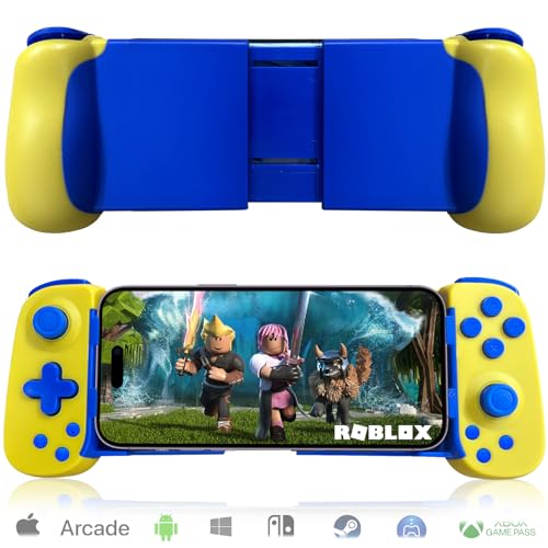 arVin Wireless Game Controller for iPhone 15/15 Plus/15 Pro/15 Pro Max/14/13/12/iPad/Android/Samsung Galaxy 23/22/21/Tablet/Switch/PS4/PC Gamepad with Hall Effect Joystick/Turbo/6-Axis Gyro/Vibration - color: Yellow&Blue, size: Standard Version(D6)