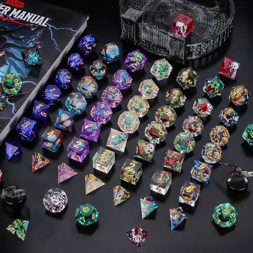 Mystery Dice Set – 7 Pcs Sharp Edge Resin Polyhedral Dice + 1 Dice Bag | Random Style Handmade Sharp‑edged Resin DND Dice, Gifts for D&D, Pathfinder, MTG, Game Night, Dice Goblins, RPG Players & DMs - style: 1 bag Resin Mystery Dice