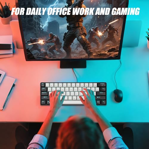 abucow 60% Mechanical Gaming Keyboard Brown Switch Wired Compact Keyboard Anti-Ghosting No-Conflict 61 Swappable keycaps Ergonomic Design for Windows/Mac (Black-White) - color: Black-White