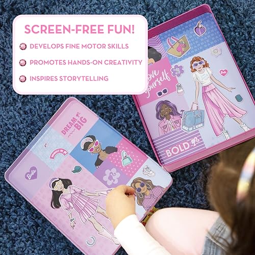 Barbie D.I.Y. Magnetic Play Set, 75 Pieces, 3 Magnetic Dolls, Crafts for Kids Ages 4-8, 4 Year Old Girl Birthday Gifts, Girl Toys, Cute Travel Toy, Fun Airplane Activities, Pretend Play for Girls - color: Barbie