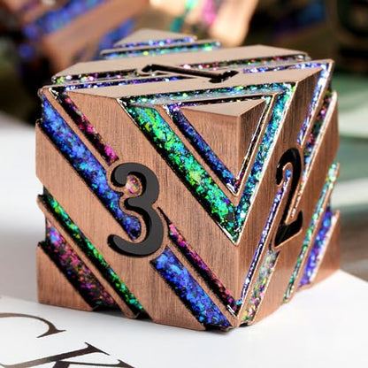 Stripe Metal Dice,DNDND Metallic Glitter Stripes DND Dice with Gift Metal Box for Dungeons and Dragons Tabletop Game (Colorful Stripes) - color: Stripe Colorful