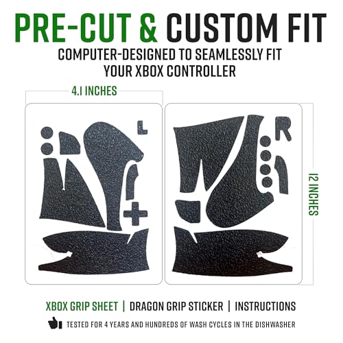 Dragon Grips Xbox Controller Grips - Ultra Thin 0.5mm Anti-Slip Textured Rubber Grip Accessory for Xbox One & Elite Controllers - Full Coverage for Triggers, D-Pad, Top Buttons, Made in USA, Pack of 1 - size: 1 Sheet Per Pack