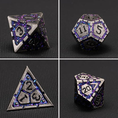 Metal D&D Dice Set, Polyhedral Metallic Dice with Cracks for Dungeons and Dragons RPG TTRPG DND 7-Die Set with Gift Case - color: Ancient Nickel Purple