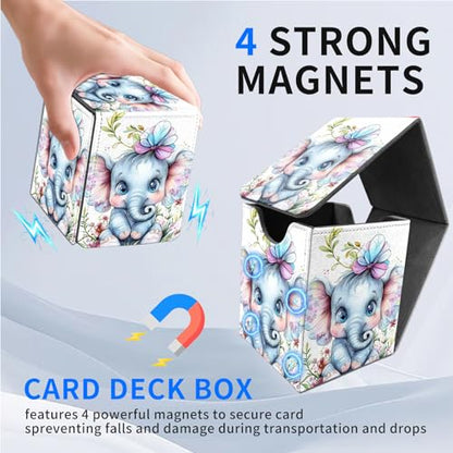 for MTG Deck Box, Commander Deck Case Fits 100 Double Sleeved Cards, PU Leather Storage Box, Compatible with Magic/TCG/PTCG/EDH/Sport Cards,Baby elephant - color: Baby elephant