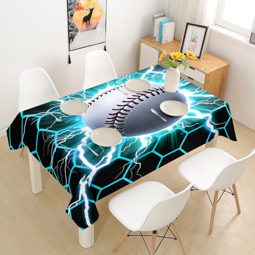 Manfei Baseball Tablecloths,Ball Game Sports Table Cloth Neon Honeycomb Table Cover for Kids Adults Soft Table Accessories for Kitchen Decor,Rectangle 55"x94" - color: Blue White, size: 55" x 94"