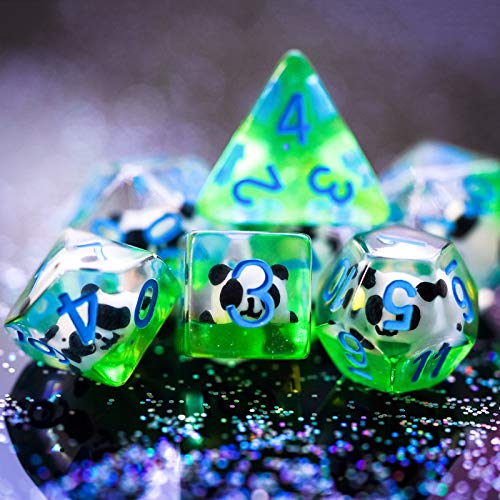 Cusdie 7-Die DND Dice, Polyhedral Dice Set Filled with Animal, Animal Dice Set for Role Playing Game D&D Dice (Panda) - color: Panda