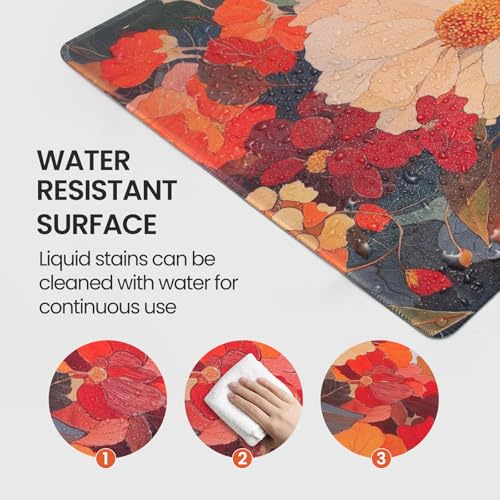 Extended Mouse Pad, Floral Design, 35.4 x 15.7 Inches, Microfiber Cloth Surface, Non-Slip Rubber Base, Rectangular Desk Mat for Gaming and Work - color: Dm13-blooming Flowers