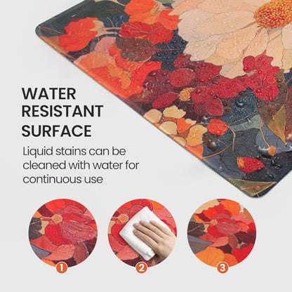 Extended Mouse Pad, Floral Design, 35.4 x 15.7 Inches, Microfiber Cloth Surface, Non-Slip Rubber Base, Rectangular Desk Mat for Gaming and Work - color: Dm13-blooming Flowers