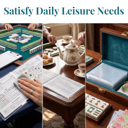 2pcs Mahjong Card Cover Protector, Waterproof Cover Holder Large Print Size(6 1/8”x4 3/4”), Matte Clear Plastic Sleeves Accessories for Protecting Scorecards Rule Sheets Hand Cards