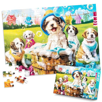 100 Piece Puzzles for Kids Ages 4-6 6-8 8-10 Year Old - Puppies and Bubbles, 100 Pieces Jigsaw Puzzles for Kids, Children Learning Educational Toys Gift for Boys and Girls - size: Dogs Puzzles