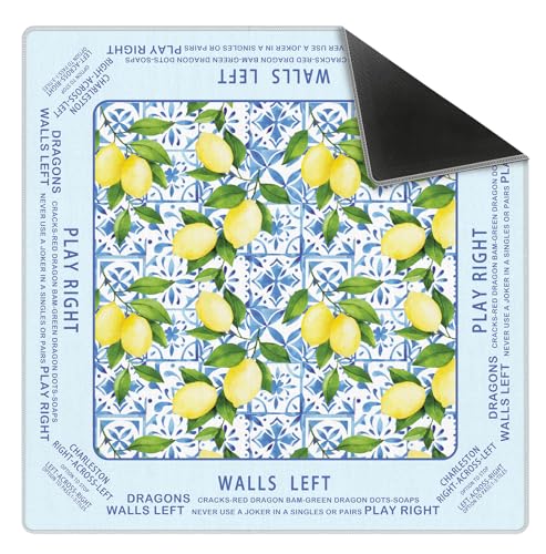 Blue Summer Italian Lemon Mahjong Mat 31.5x31.5 Inch, Mediterranean Tiles Non-Slip and Noise Reduction Mah Jong Table Mat Cover Gifts for Mahjong Lovers Poker Board Games Dominoes - color: Blue Summer Italian Lemon
