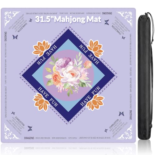 Mahjong Mat - 31.5Inch Mahjong Mat for Table, Anti-Wrinkle Non Slip Noise Reduction Gaming Mat with Carrying Bag, for Mahjong/Board Games/Poker/Dominoes/Card Games (Purple) - color: Purple