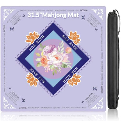 Mahjong Mat - 31.5Inch Mahjong Mat for Table, Anti-Wrinkle Non Slip Noise Reduction Gaming Mat with Carrying Bag, for Mahjong/Board Games/Poker/Dominoes/Card Games (Purple) - color: Purple