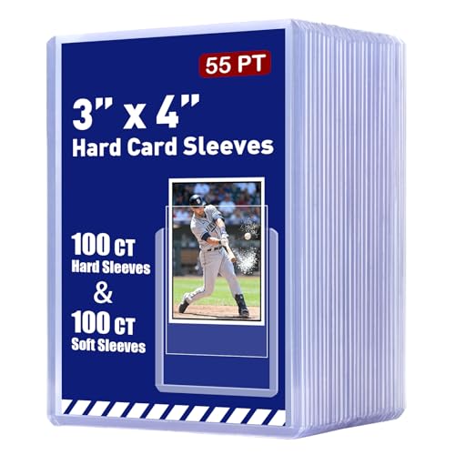 200 55pt Card Sleeves Hard Plastic (100 Hard Sleeves+100 Soft Sleeves) | Clear open-top transparent design, shields cards from scratches, suitable for Standard Trading, Baseball, Sport, Game Cards - size: 55PT 100 Hard & 100 Soft Sleeves