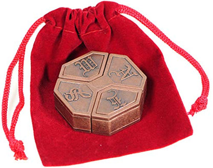 Hanayama News Cast Metal Brain Teaser Puzzle with Red Velveteen Pouch Bundled Items